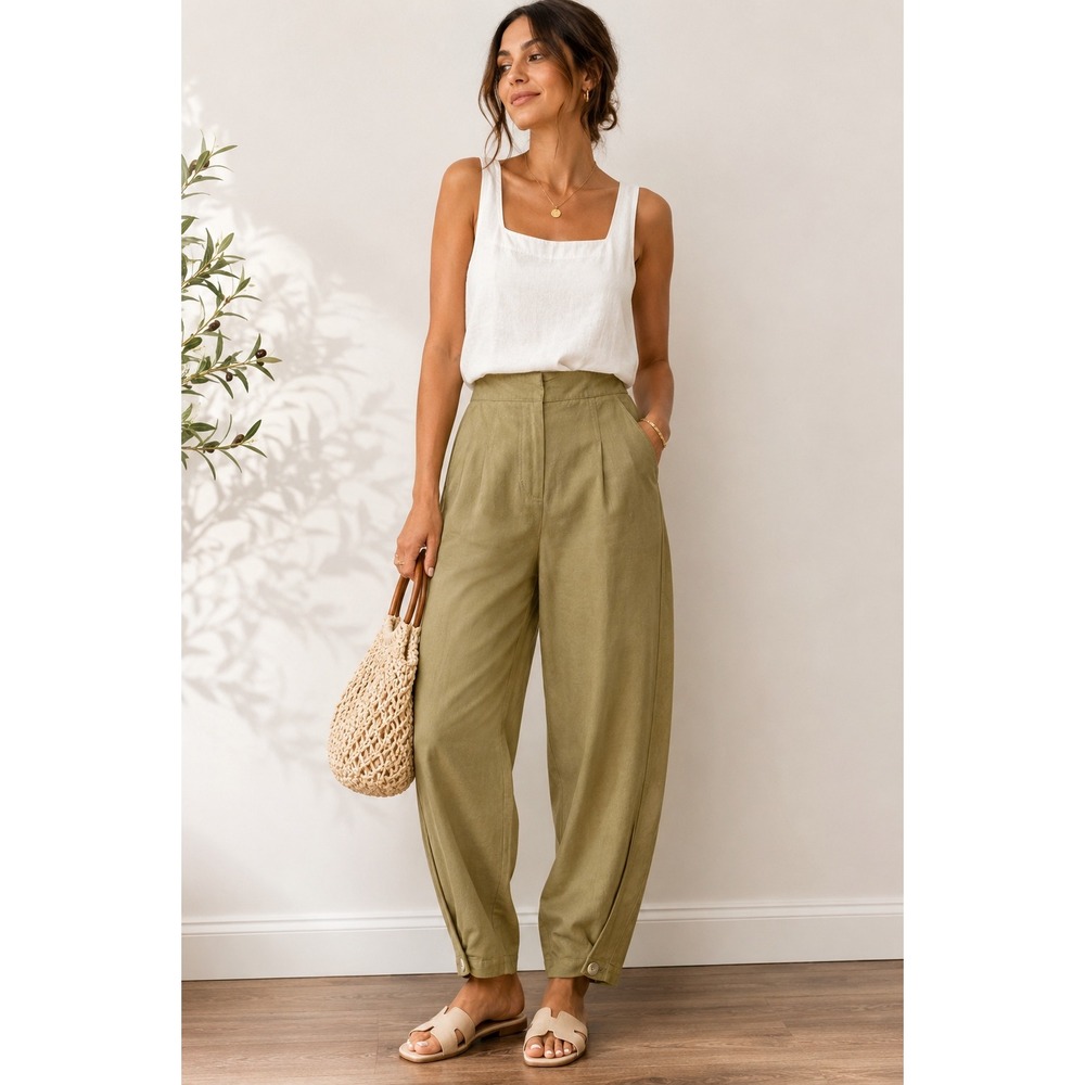 ASOS Design Olive Green High Rise Pleated Tapered Ankle Pants Size 2